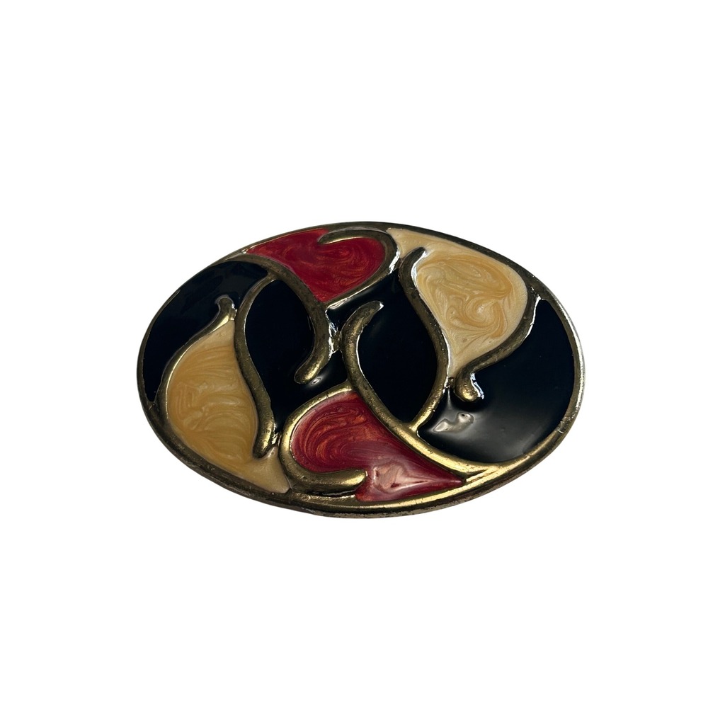 Vintage 1970s 80s Oversized Abstract Enamel Belt Buckle Gold Tone Modernist